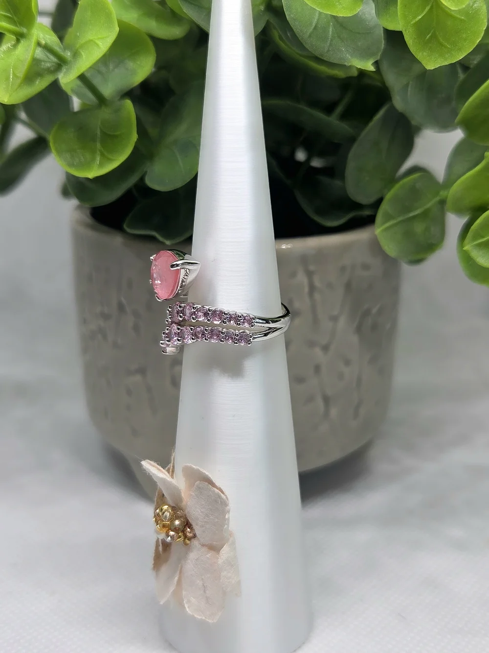 BP Silver-Tone Pink Teardrop Ring with Pink Pavé Accents
